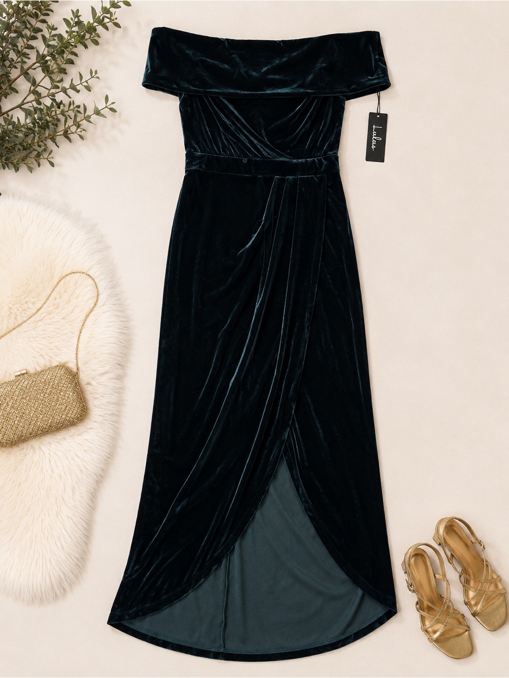 Lulus Velvet Off-the-Shoulder High-Low Maxi Dress – Size Medium